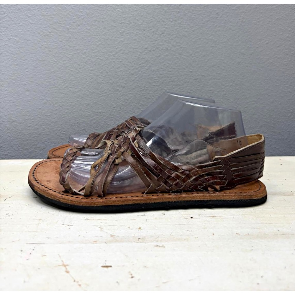 Bed Stu Brown Woven Braided Leather Strappy Slip-On Flat Sandals Women's Size 10